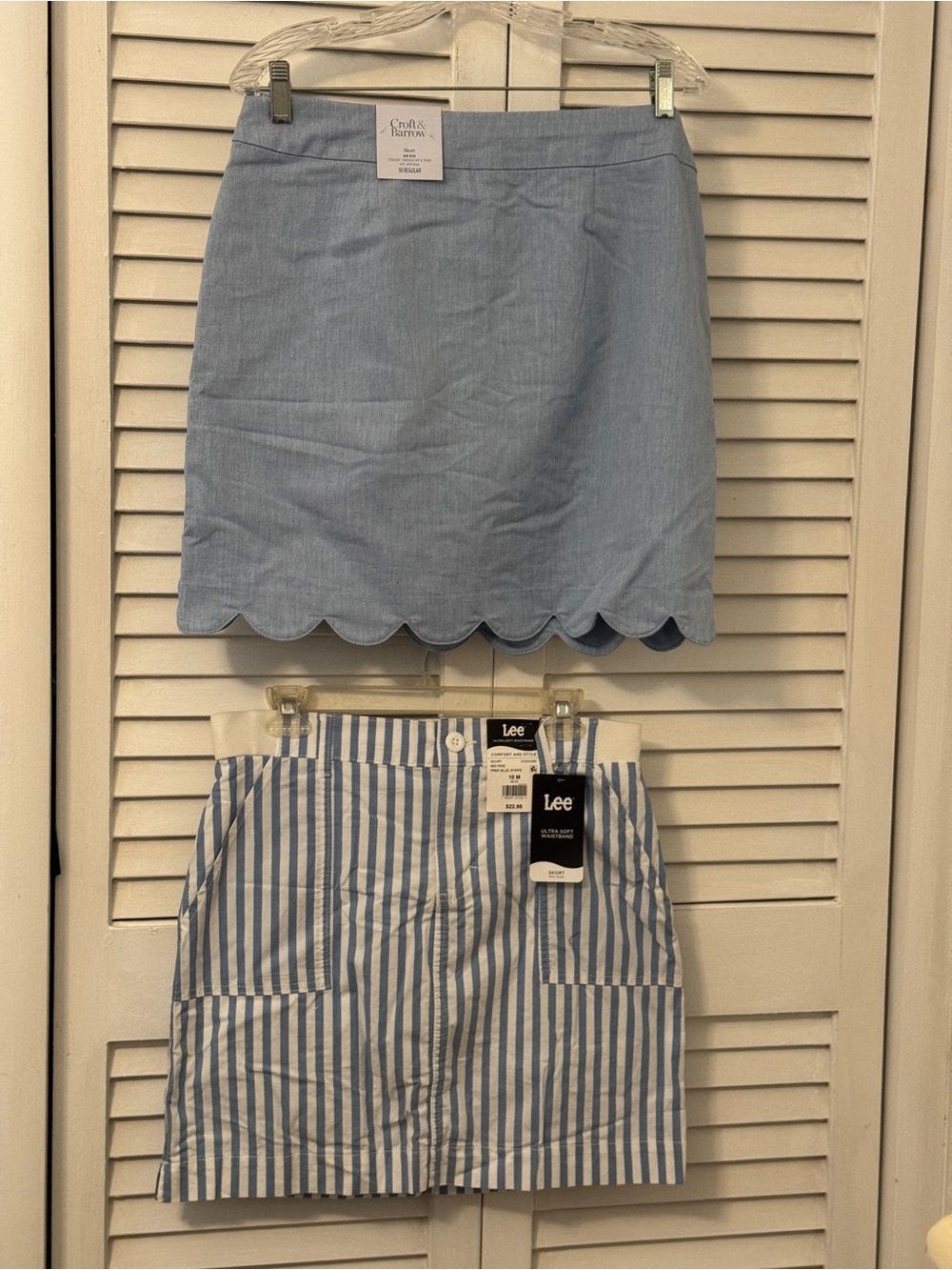 NWT BOGO Pair of Skort Mini Skirts Craft & Barrow Blue Scalloped Lee Striped